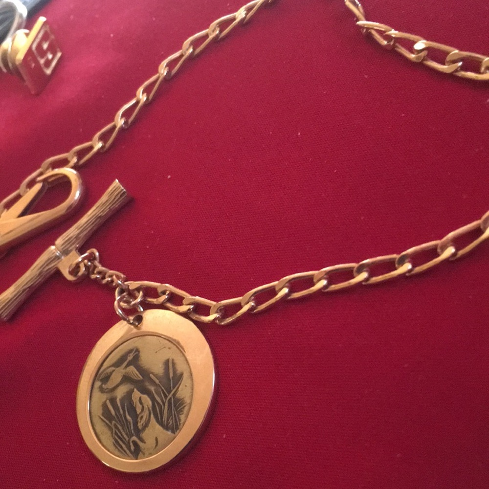 Gold Chain Necklace with Floral Pendant for pocket Watch